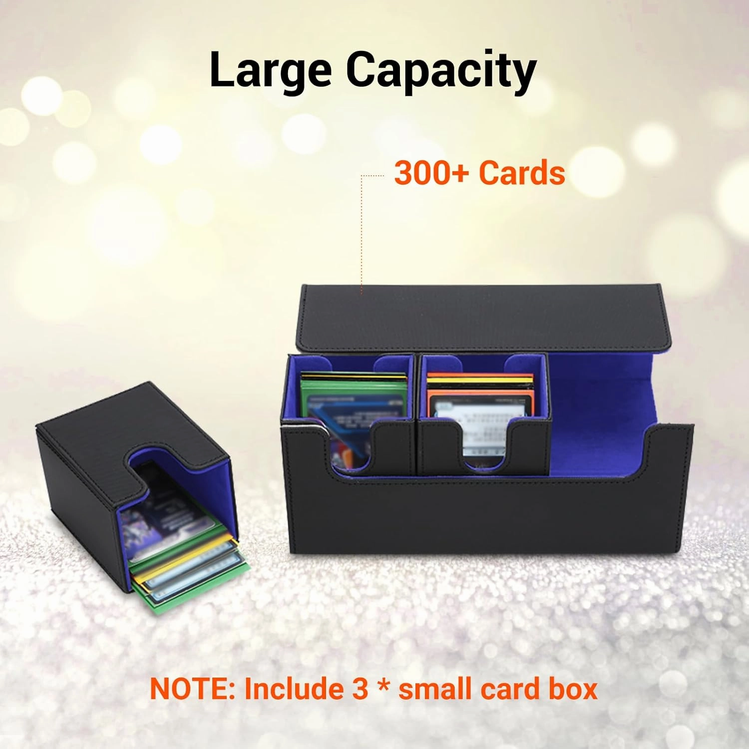 3 in 1 Commander Deck Box - Magic The Gathering Deck Storage Box Holding 300  Sleeved Cards (Black and Blue)