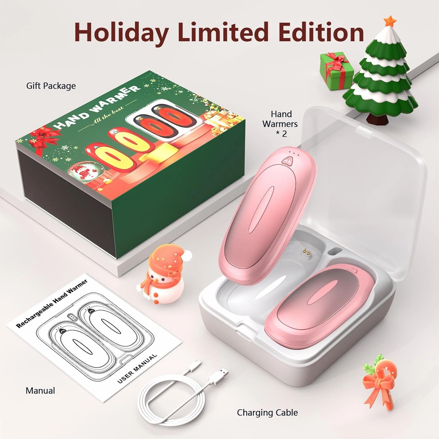 3-in-1 Electric Hand Warmers Rechargeable 2 Pack,14000mAh Portable Dual-Sided Handwarmer with Charging Case, 3 Levels Fast Heating Pocket Warmers,Gifts for Men,Women,Raynauds,Hunting Gear