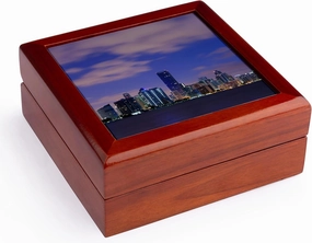3dRose USA, Florida, Miami, city Skyline from Rickenbacker Causeway, dawn., Jewelry Box jb-205590-1