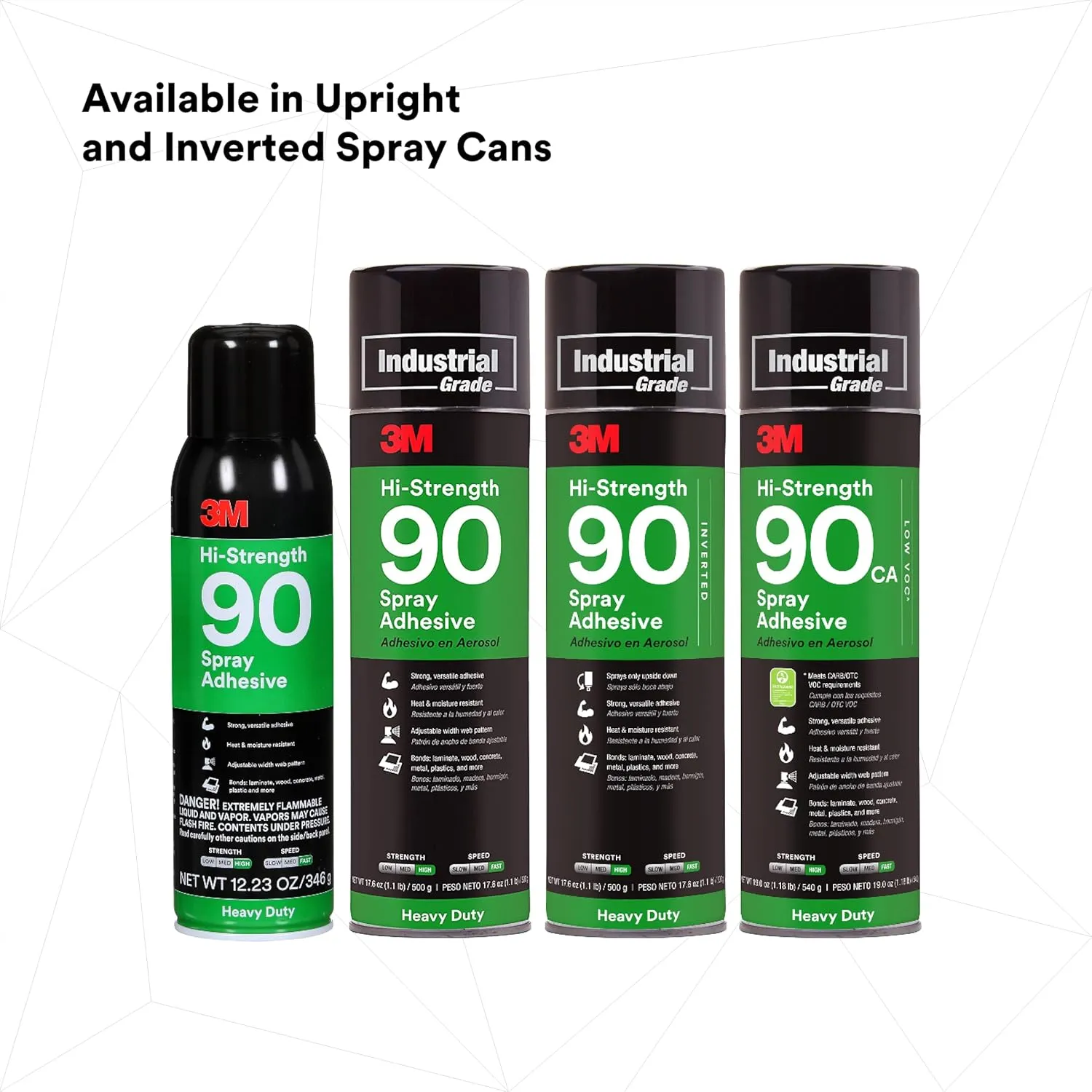 3M Hi-Strength 90 CA Spray Adhesive, Low VOC, Permanent, Bonds Laminate, Wood, Concrete, Metal, Plastic, Clear Glue, Net Wt 19 oz