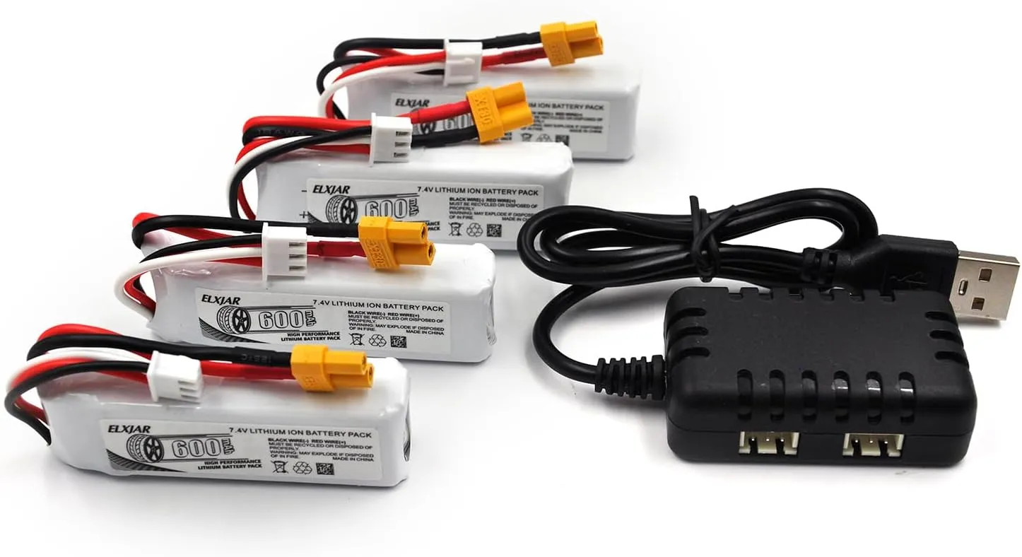 (4-Pack) 7.4V 600mAh 45C LiPo Battery with XT30 Connector Replacement for BetaFPV Beta75X Beta75 Pro UMX J-3 Cub BL XK K130 RC Drone Helicopter