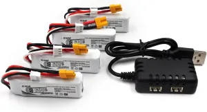 (4-Pack) 7.4V 600mAh 45C LiPo Battery with XT30 Connector Replacement for BetaFPV Beta75X Beta75 Pro UMX J-3 Cub BL XK K130 RC Drone Helicopter