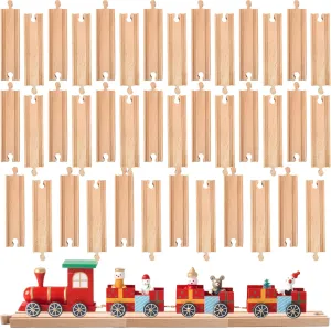 40 Pack Straight Train Track Wood Railway Train Track Bulk Wooden Train Track Expansion Compatible with Most Train Tracks, As Shown in the Pictures
