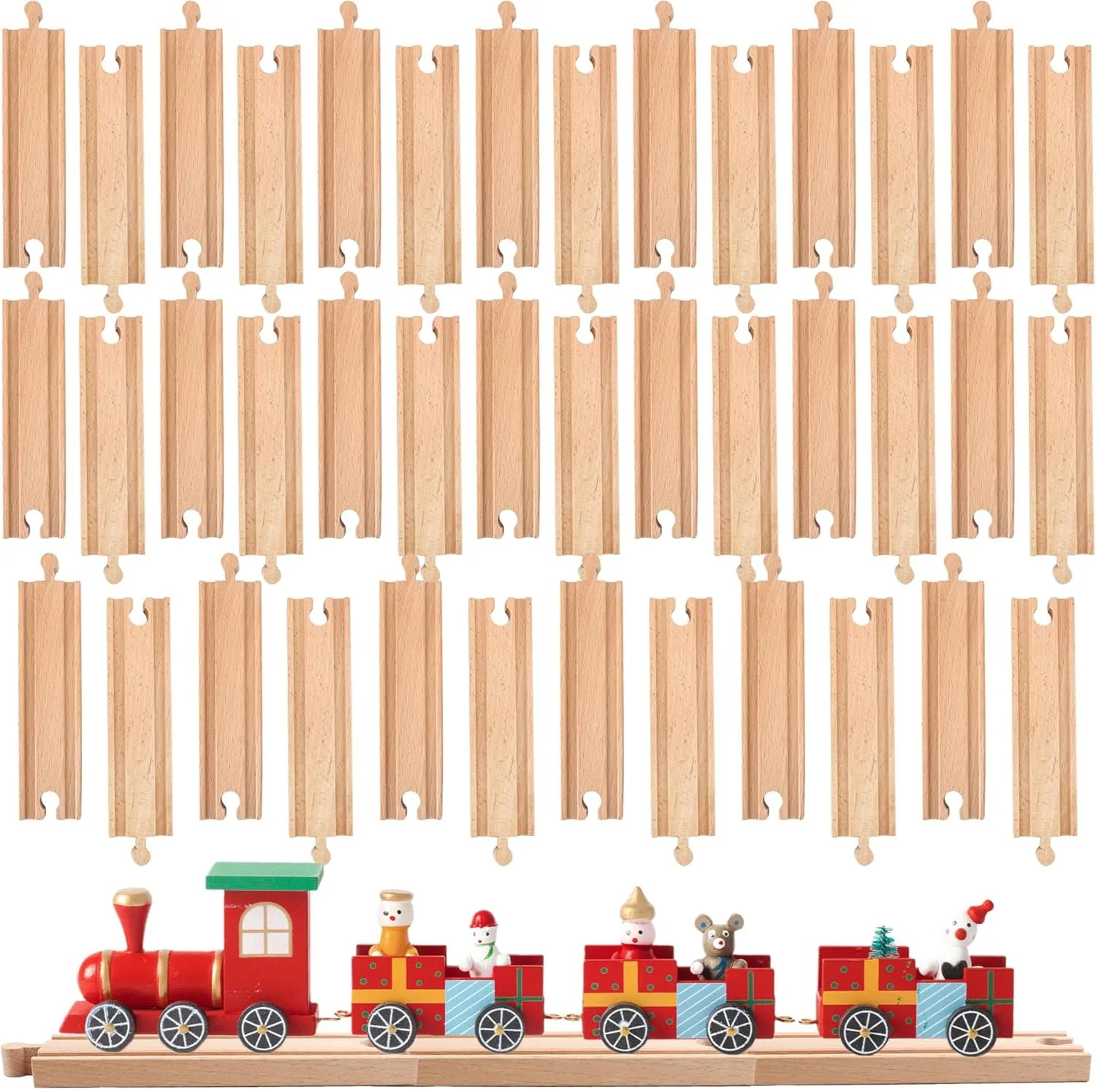 40 Pack Straight Train Track Wood Railway Train Track Bulk Wooden Train Track Expansion Compatible with Most Train Tracks, As Shown in the Pictures