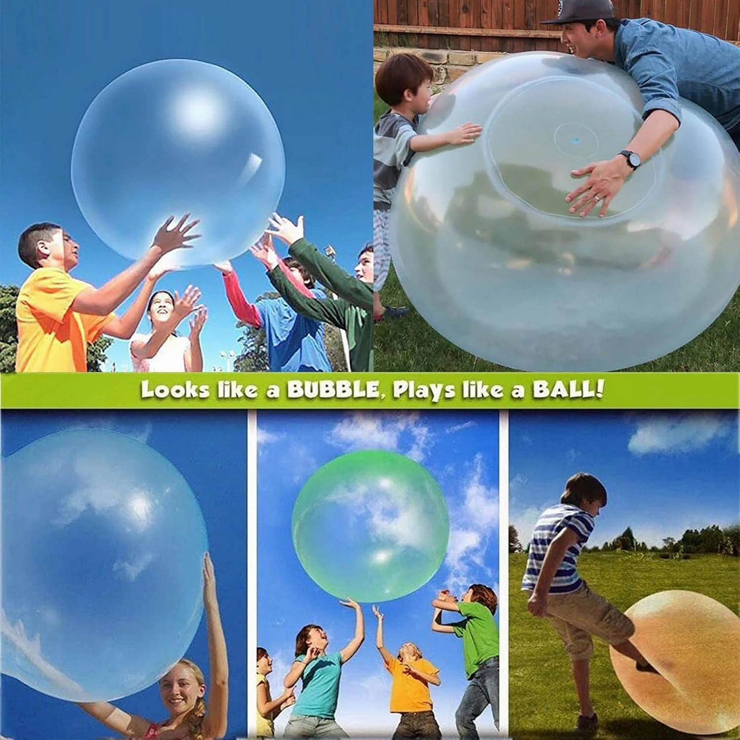 47'' Water Filled Bubble Ball Transparent Bubble Balloon Inflatable Funny Toy for Outdoor Indoor Play (blue)