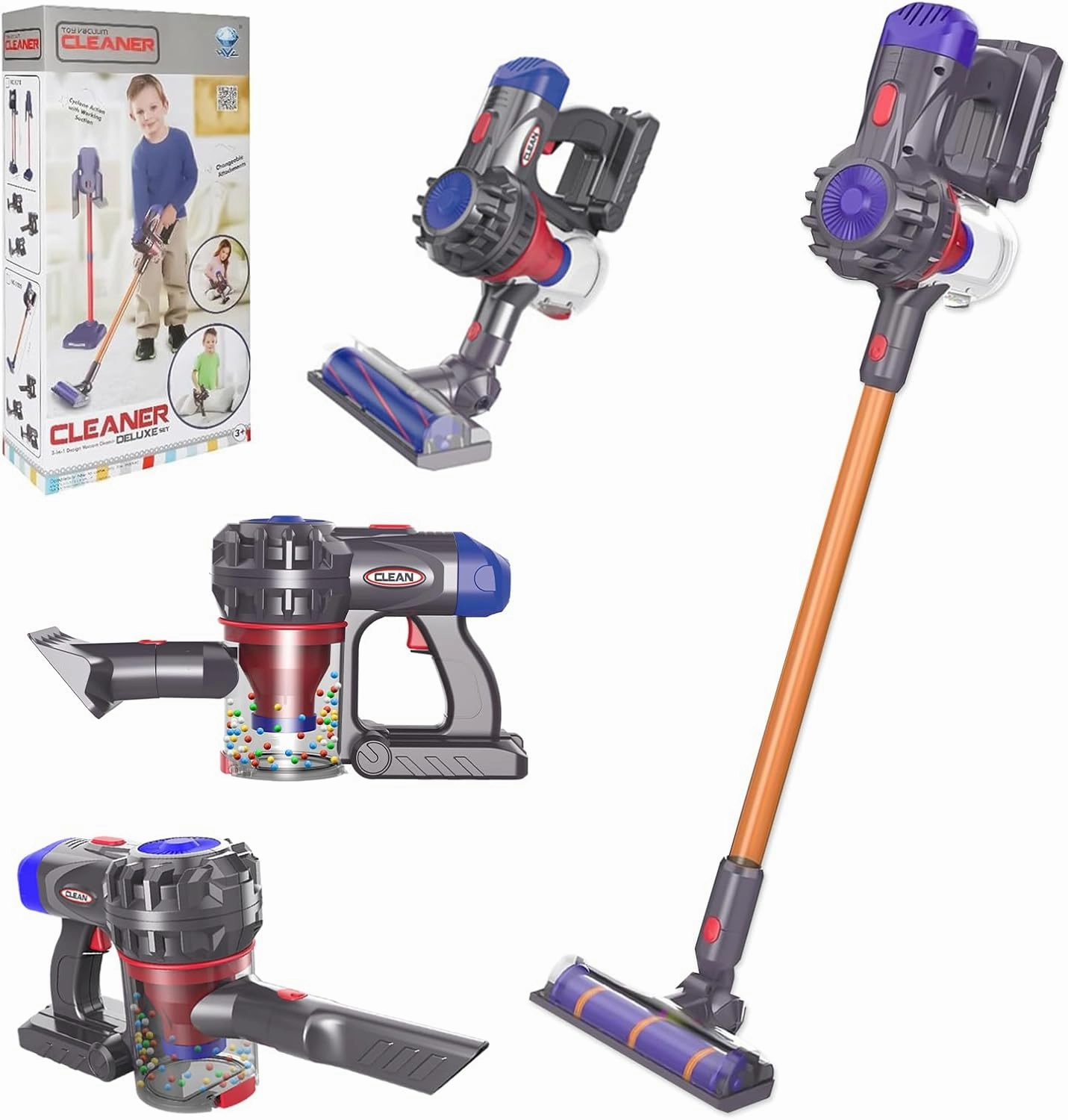 4-in-1 Kids Vacuum That Really Work, Toddler Pretend Play Cleaning Toy Vacuum Set W/Light & Sound, Interactive Toy Cleaner Birthday Idea for 3  4 5 6 7 8 -12 Year
