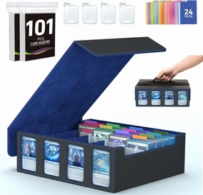 4-Row Trading Card Storage Box, Bulk Cards Case for 3200  Mtg tcg Magic Playing Game Card Organizer, Commander Deck Box with 4 Supports & 24 Dividers & Strap & 101 Sleeves