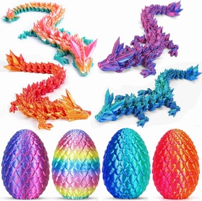 4PCS 3D Printed Dragon Eggs with Dragon Inside, Mini Articulated Crystal Dragons Toys for Kids & Adults 3D Print Small Dinosaur Eggs Kindergarten Graduation Gifts for Boys Girls
