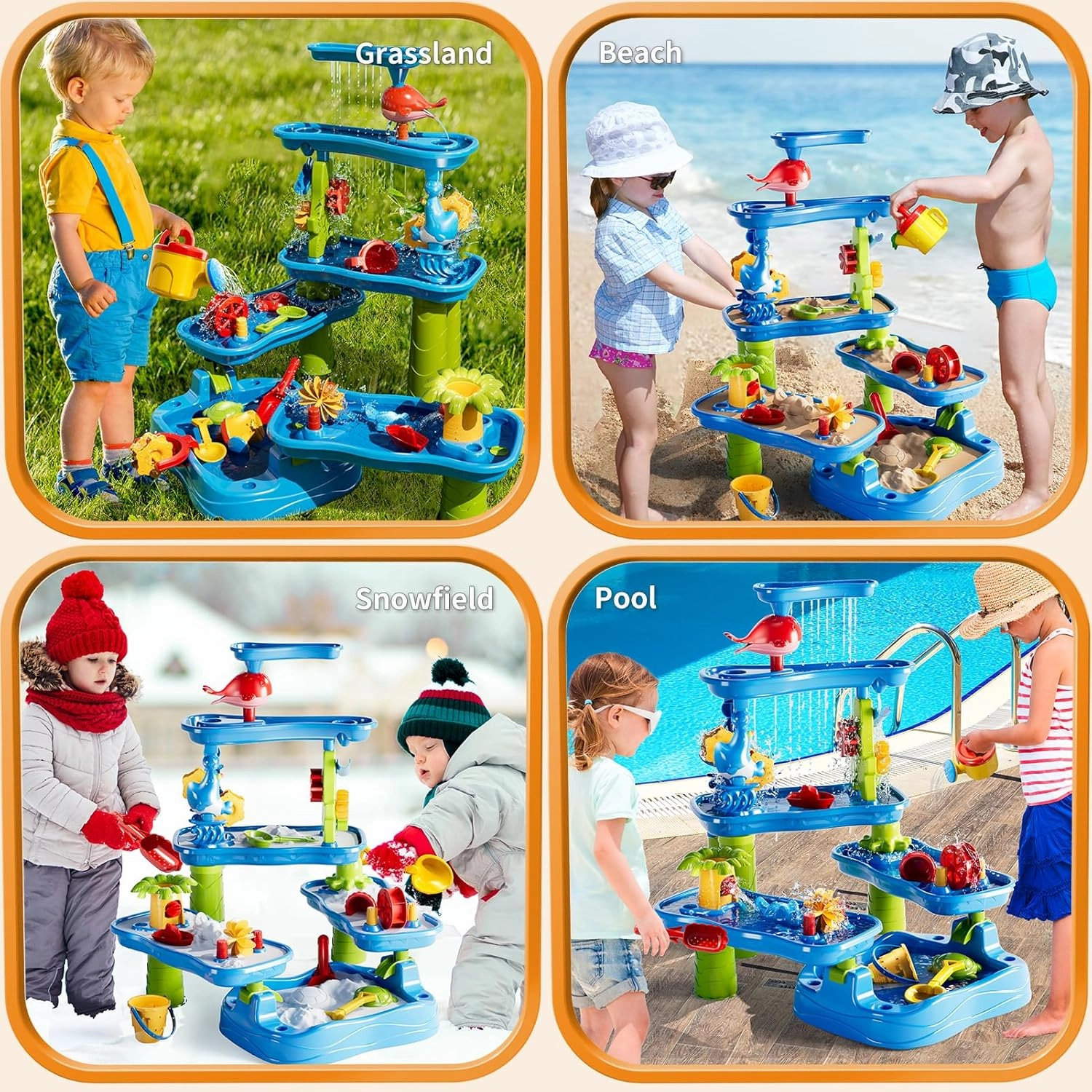 5-Tier Water Table for Toddlers Kids 3-5 4-8, Sand and Water Play Set with Rain Showers Pond, Summer Outdoor Toys Beach Toys Water Sensory Table, Birthday Party Gifts for Kids Boys Girls