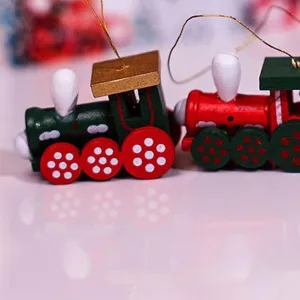 5X 6X Christmas Train Toys Set Christmas Tree Pendant Wooden