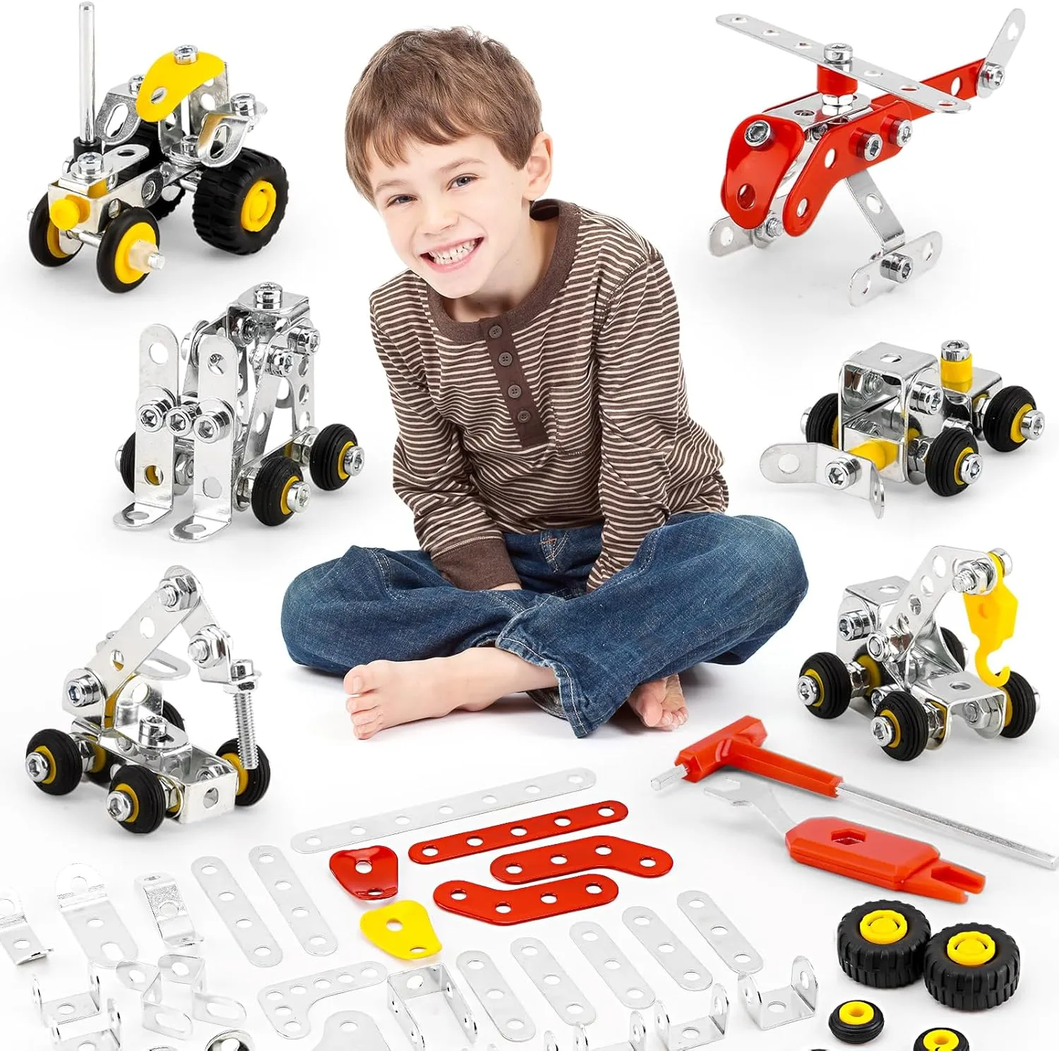 6 Mini Modes for Kids Ages 8-12, 272pcs,Engineering Toys with Truck，Forklift，Excavator Car Building Kit and so on, Compatible with Metal Building Model Sets,Assembly Toys Gifts for Boys & Girls