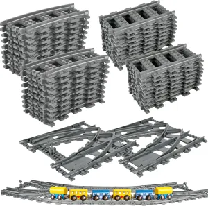 62 Pcs Classic City Train Tracks Set Include 36 Pcs Curved Train Track 2 Pcs Switch Train Tracks 24 Pcs Straight Train Track Compatible with Building Blocks