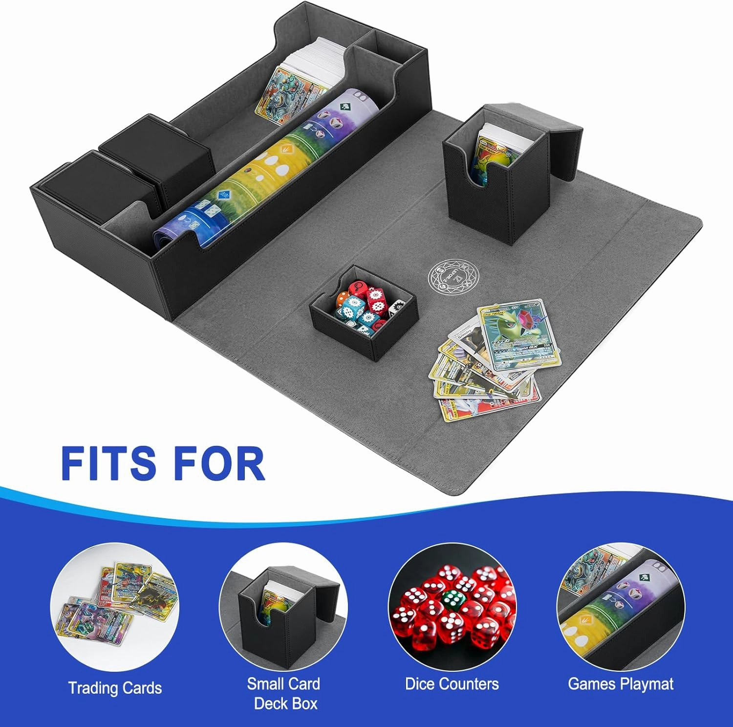 6 in1 Card Deck Box Set,X-Large Premium Trading Card Storage Case with 5 Small Box,Magnetic Game Deck Display Case Compatible with MTG/TCG/Yugioh/Magic/Commander(Black＆Grey)
