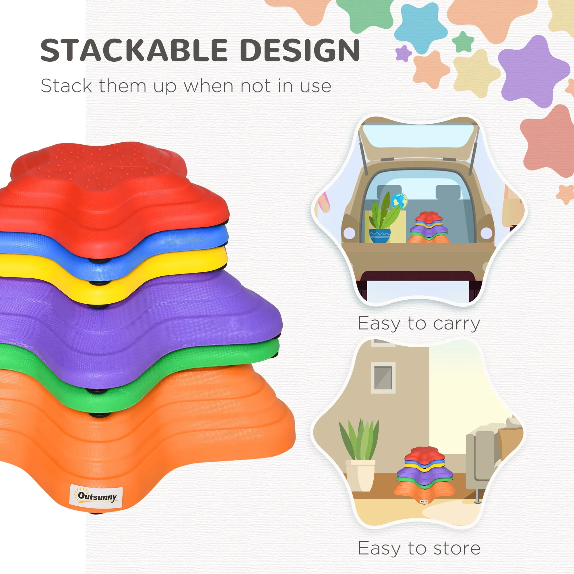 6PCs Kids Balance Stepping Stones Non-slip Bottom Starfish Design Obstacle Course Play