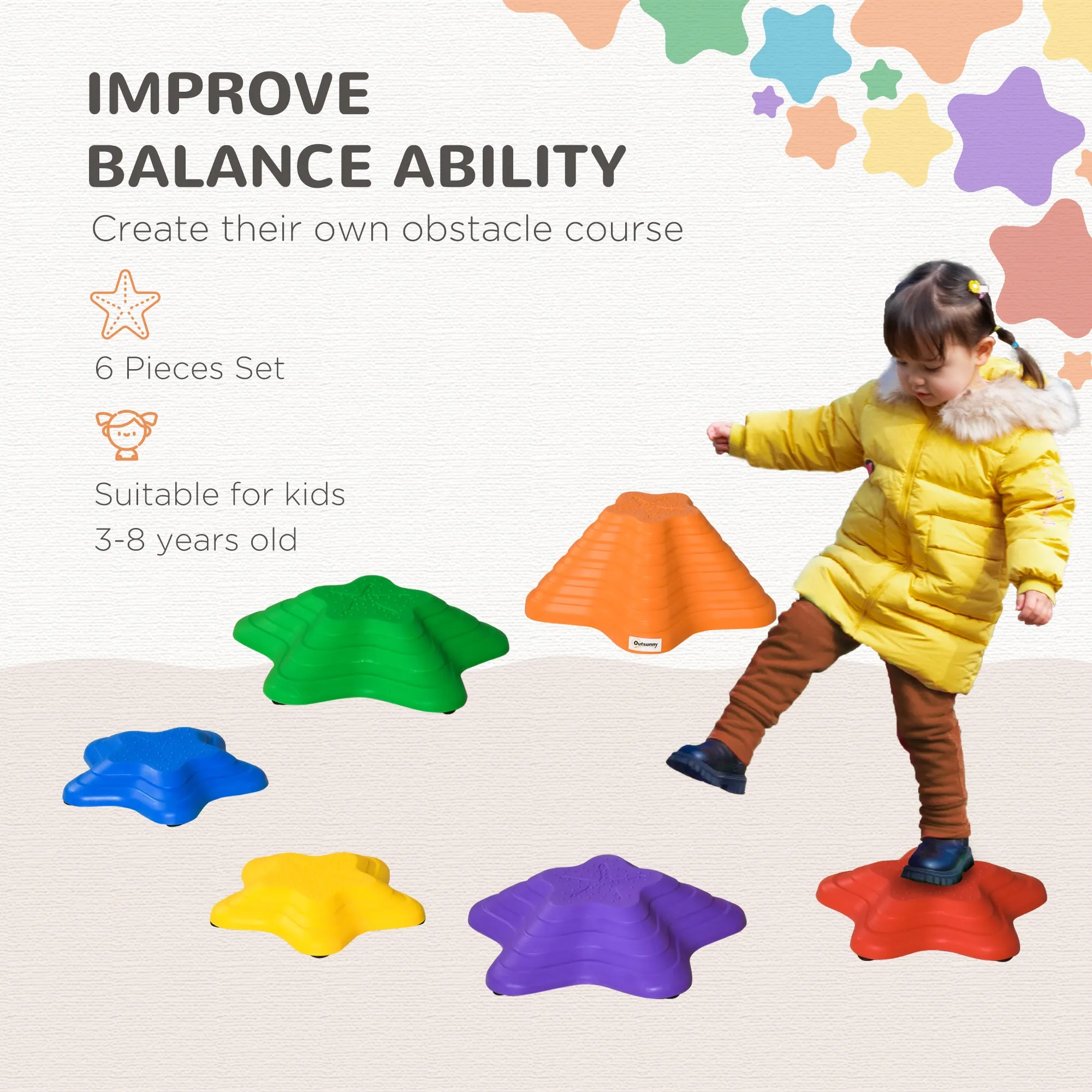 6PCs Kids Balance Stepping Stones Non-slip Bottom Starfish Design Obstacle Course Play
