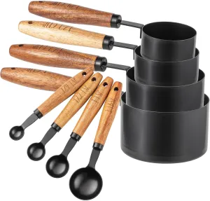 8 Piece Measuring Cups Set and Measuring Spoons Set-Nesting Kitchen Measuring Set, Liquid and Dry Measuring Cup Set (Black)