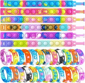 80 Pcs Random Pop Fidget Toy Fidget Bracelet, Wearable Push Poping Bubble Sensory Toys Stress Relief Finger Press Silicone Wristband for Kids and Adults ADHD ADD Autism Anxiety