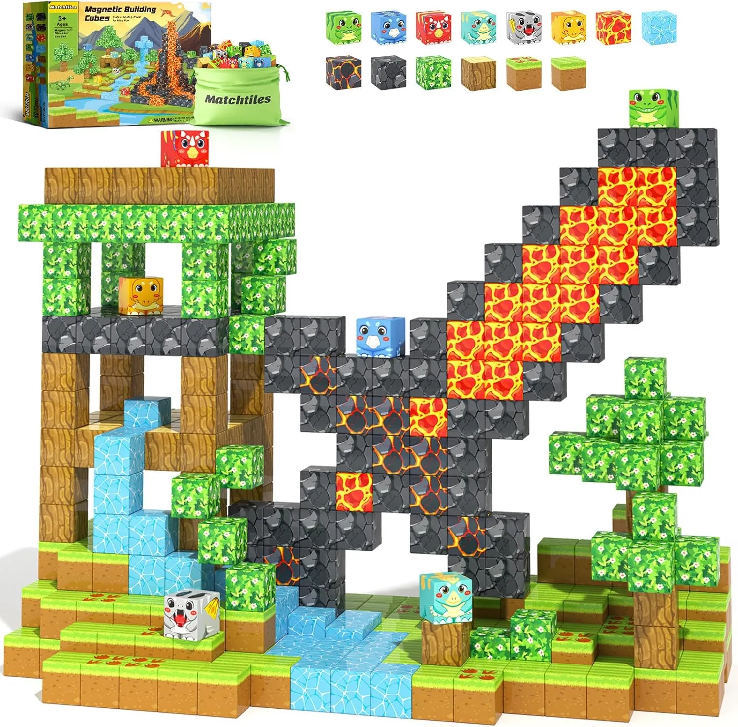 80PCS Magnetic Blocks Dinosaurs, Build Mine Magnet World Set, Magnetic Tiles Building Toys for Boys & Girls Age 3-5 5-7, STEM Montessori Sensory Toys for Toddlers Gifts for 3  Years Old,
