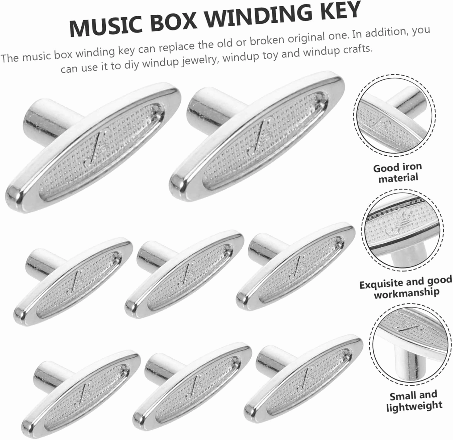 8pcs Music Box Winding Keys T Shape Bar Replacement for Jewelry Crafts Lightweight Metal Winder Parts Easy to Install for DIY Projects Music Box Lovers