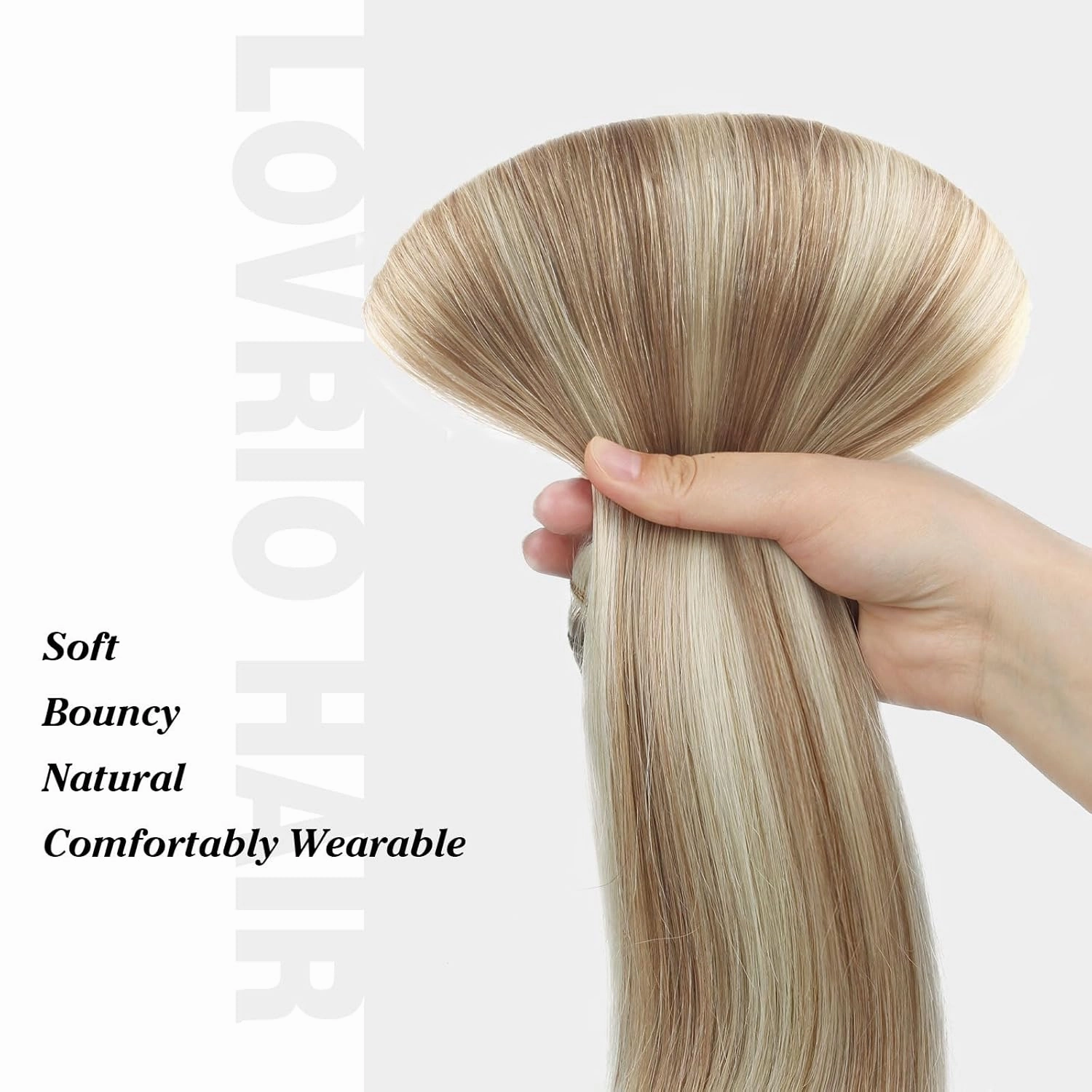 9A Grade Clip in Hair Extensions Human Hair, Piano Color Ash Brown/Light Chestnut Brown Fading to Platinum Ash Blonde P8/60, Silky Straight Virgin Human Hair 20 inch 120g 7 pieces 18 clips