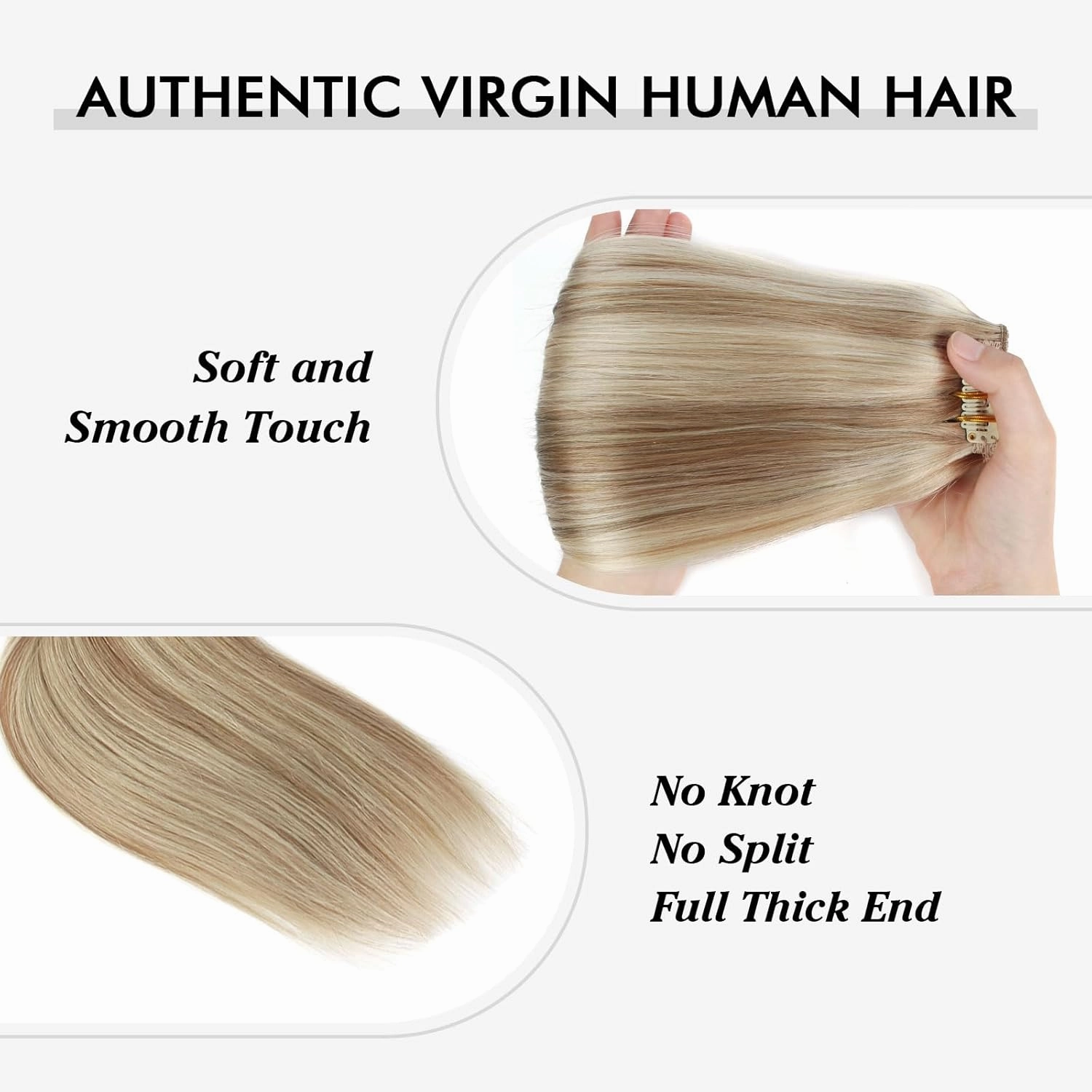 9A Grade Clip in Hair Extensions Human Hair, Piano Color Ash Brown/Light Chestnut Brown Fading to Platinum Ash Blonde P8/60, Silky Straight Virgin Human Hair 20 inch 120g 7 pieces 18 clips