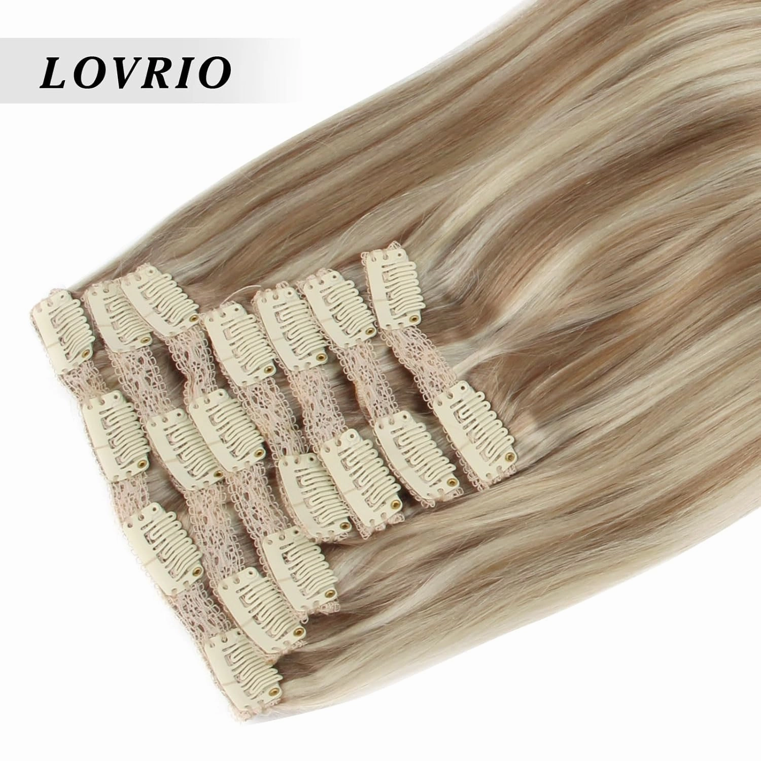 9A Grade Clip in Hair Extensions Human Hair, Piano Color Ash Brown/Light Chestnut Brown Fading to Platinum Ash Blonde P8/60, Silky Straight Virgin Human Hair 20 inch 120g 7 pieces 18 clips
