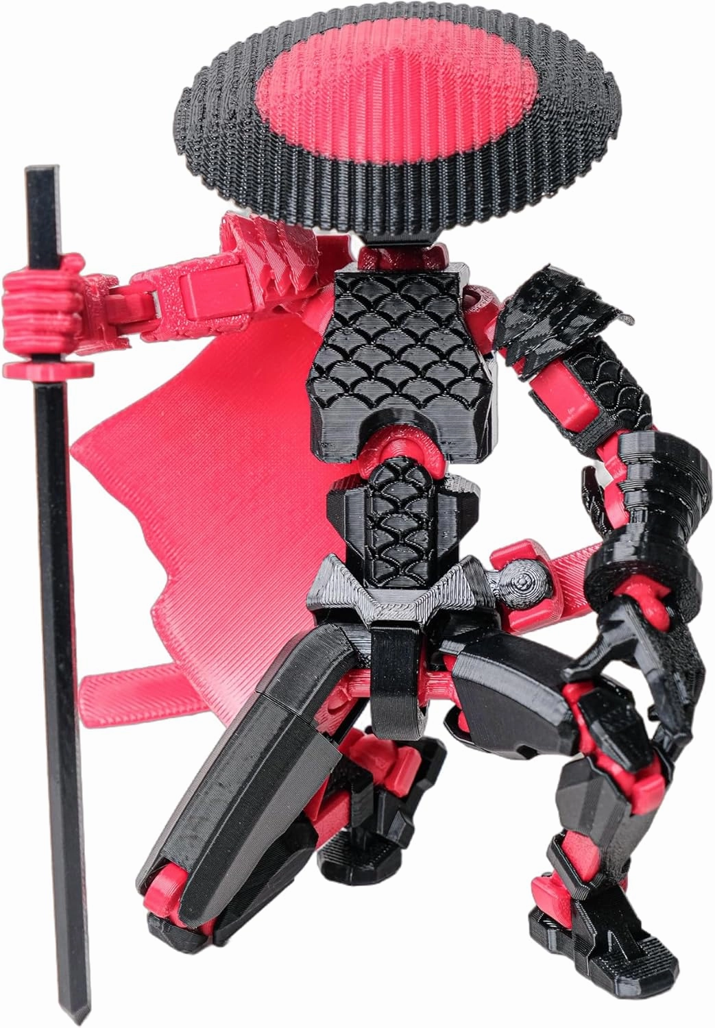 (Assembly Completed Dummy 20 Action Figure, 8.1 inches, Strong Magnetic Accessories, 10 in 1, 3D Printed Robot Multi-Jointed Movable，Oni Warrior Series， Black&Red