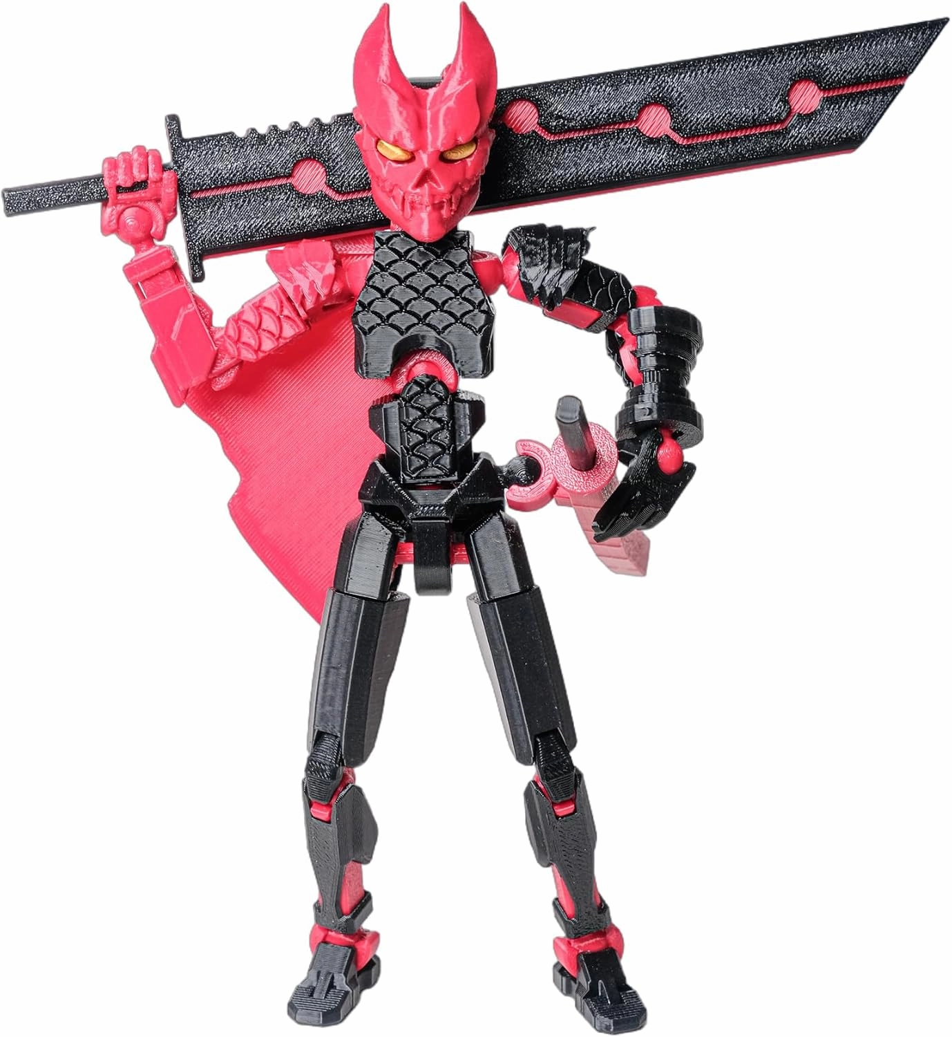 (Assembly Completed Dummy 20 Action Figure, 8.1 inches, Strong Magnetic Accessories, 10 in 1, 3D Printed Robot Multi-Jointed Movable，Oni Warrior Series， Black&Red