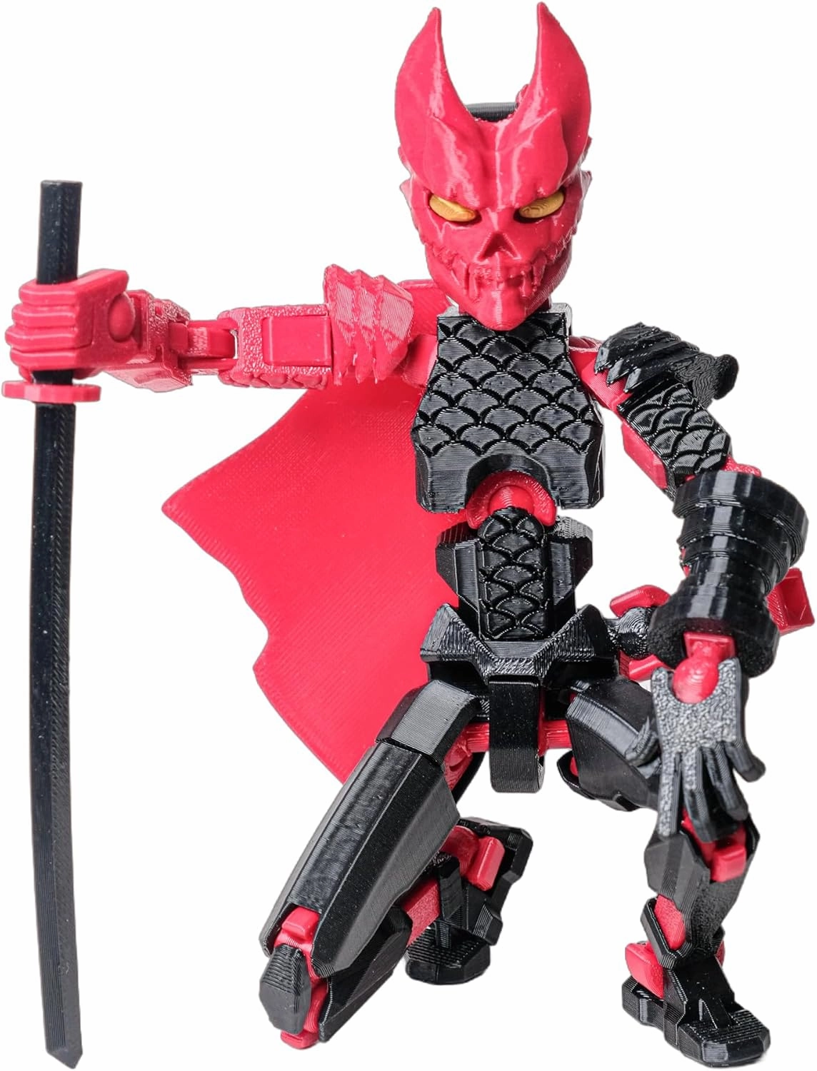 (Assembly Completed Dummy 20 Action Figure, 8.1 inches, Strong Magnetic Accessories, 10 in 1, 3D Printed Robot Multi-Jointed Movable，Oni Warrior Series， Black&Red