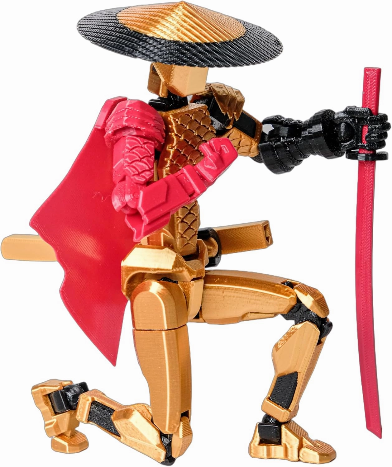 (Assembly Completed Dummy 20 Action Figure, 8.1 inches, Strong Magnetic Accessories, 10 in 1, 3D Printed Robot Multi-Jointed Movable，Oni Warrior Series， Gold