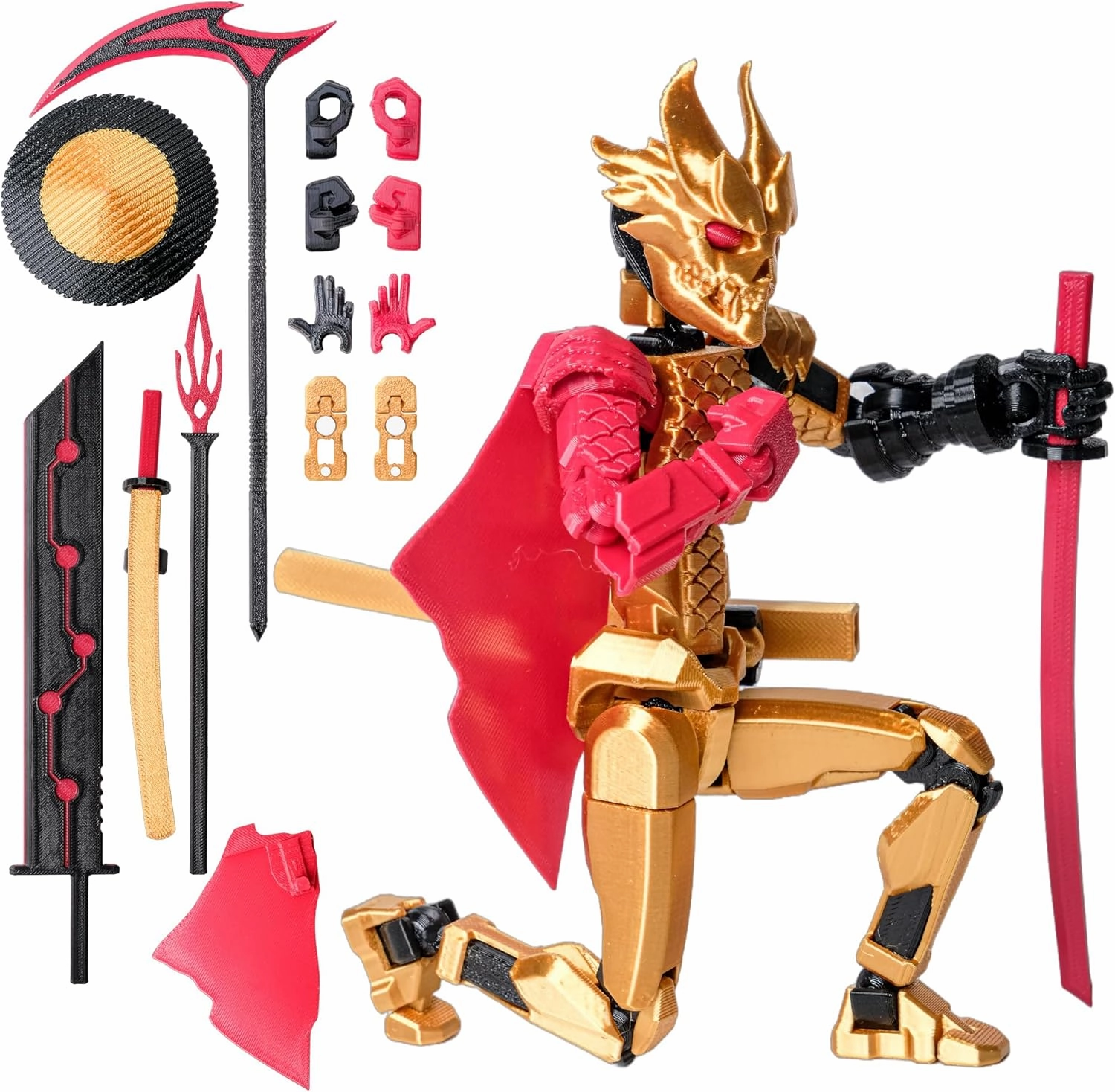 (Assembly Completed Dummy 20 Action Figure, 8.1 inches, Strong Magnetic Accessories, 10 in 1, 3D Printed Robot Multi-Jointed Movable，Oni Warrior Series， Gold