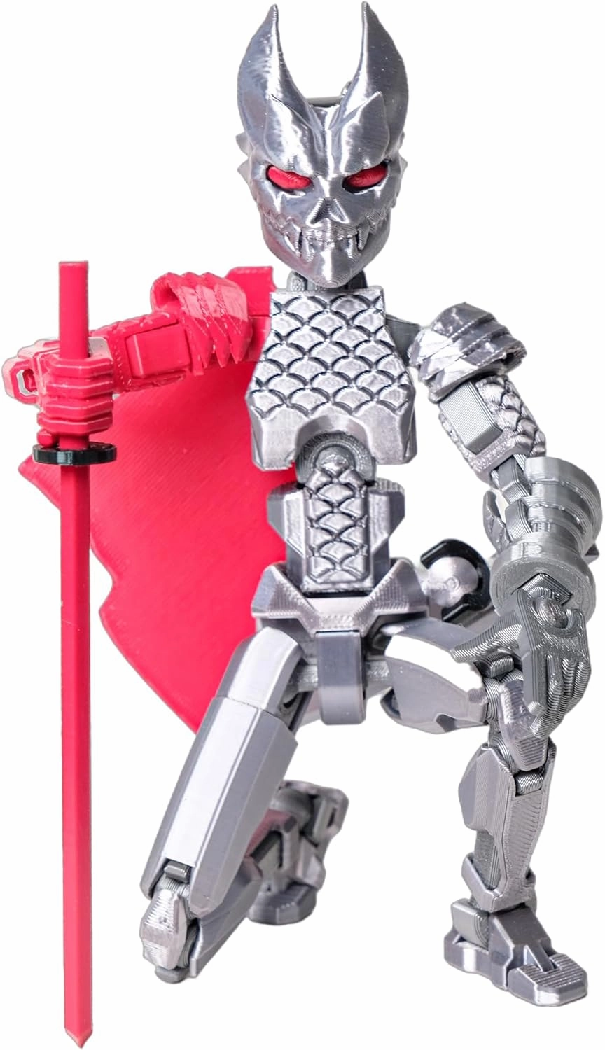(Assembly Completed Dummy 20 Action Figure, 8.1 inches, Strong Magnetic Accessories, 10 in 1, 3D Printed Robot Multi-Jointed Movable，Oni Warrior Series， Gold (Silver)