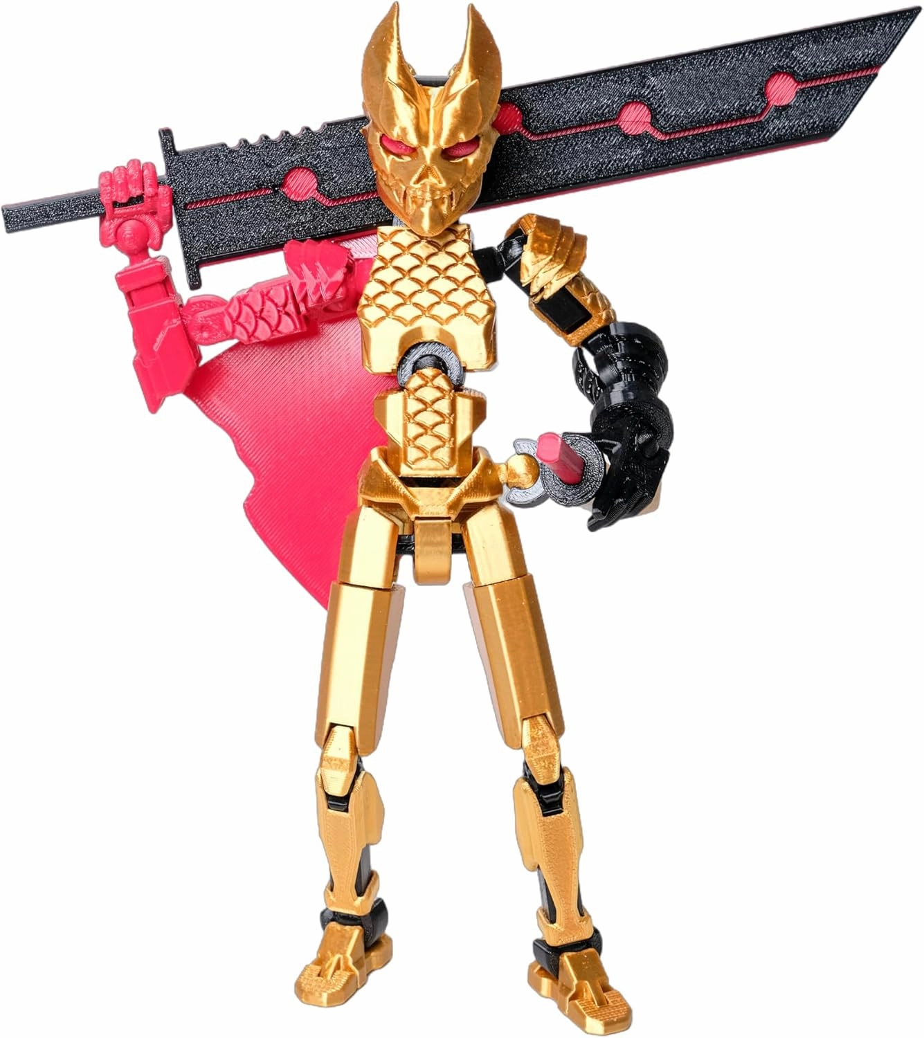 (Assembly Completed Dummy 20 Action Figure, 8.1 inches, Strong Magnetic Accessories, 10 in 1, 3D Printed Robot Multi-Jointed Movable，Oni Warrior Series， Gold