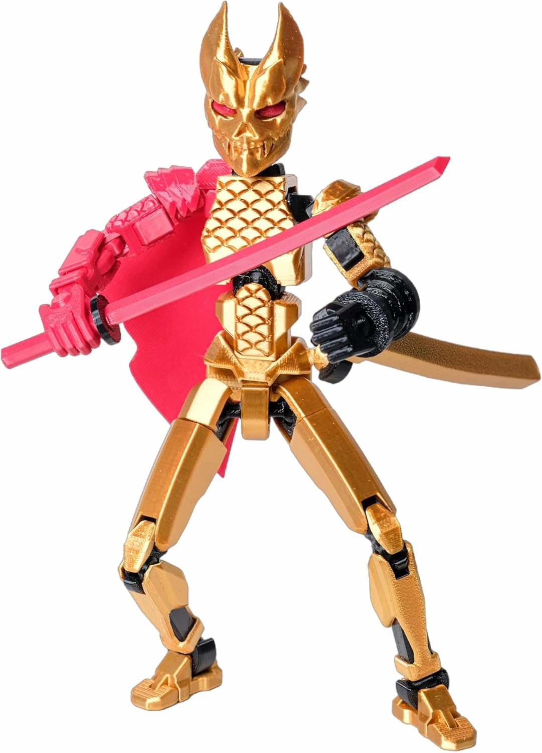 (Assembly Completed Dummy 20 Action Figure, 8.1 inches, Strong Magnetic Accessories, 10 in 1, 3D Printed Robot Multi-Jointed Movable，Oni Warrior Series， Gold