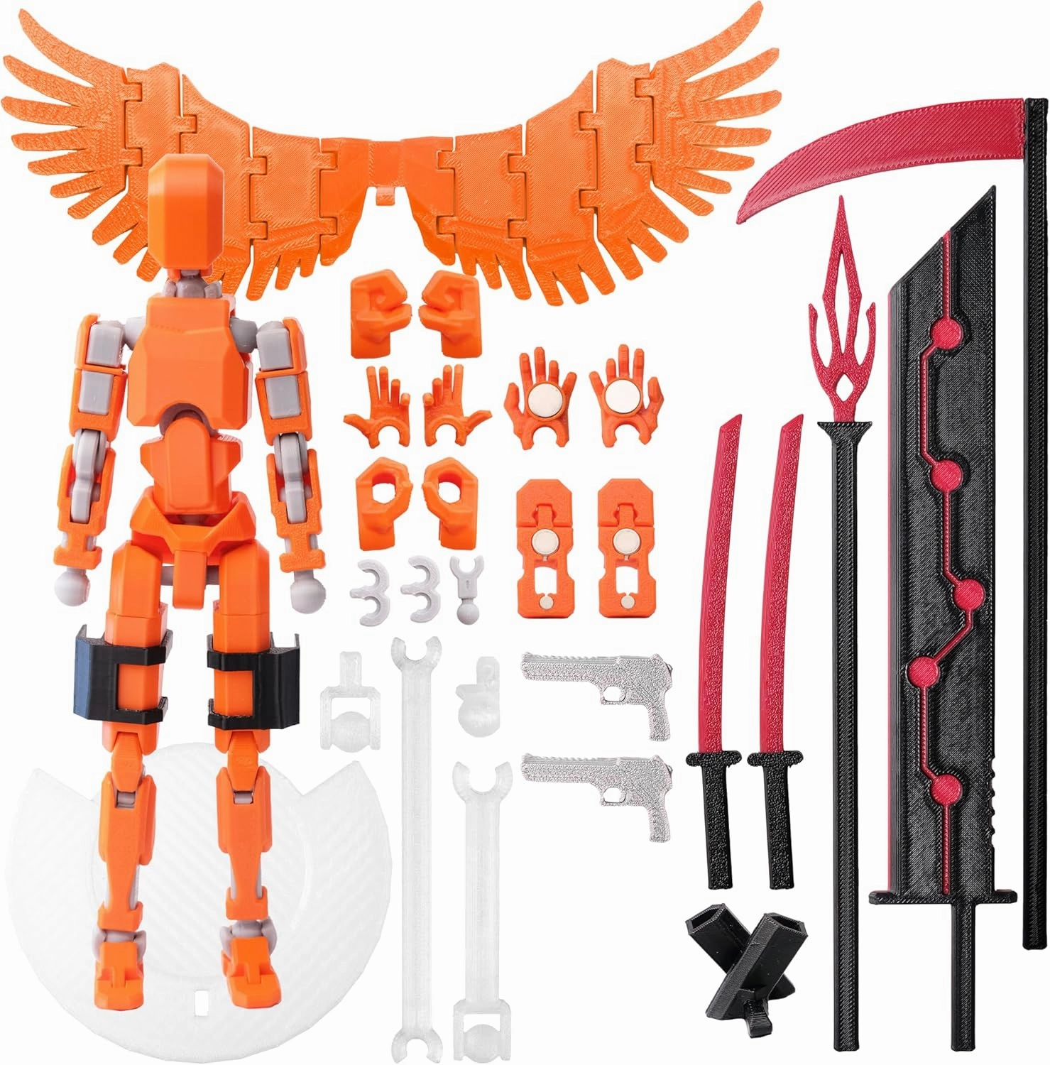 (Assembly Completed Dummy 20 Action Figure, 8.1 inches， Strong Magnetic Accessories， 8 Types of Weapons 3D Printed Robot Multi-Jointed Movable, Spider Ninja Series (Orange)