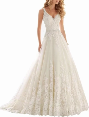 A Line Tulle Wedding Dresses for Bride V Neck Sleeveless Bridal Gowns Lace Appliques Boho Floral Wedding Gowns 2025