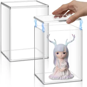 Acrylic Display Case for 4 Inch Figures, Comes with Magnetic Lid and Crystal Clear Case, 4mm Thick Crystal Acrylic Action Figures Protector(2 Pcs)