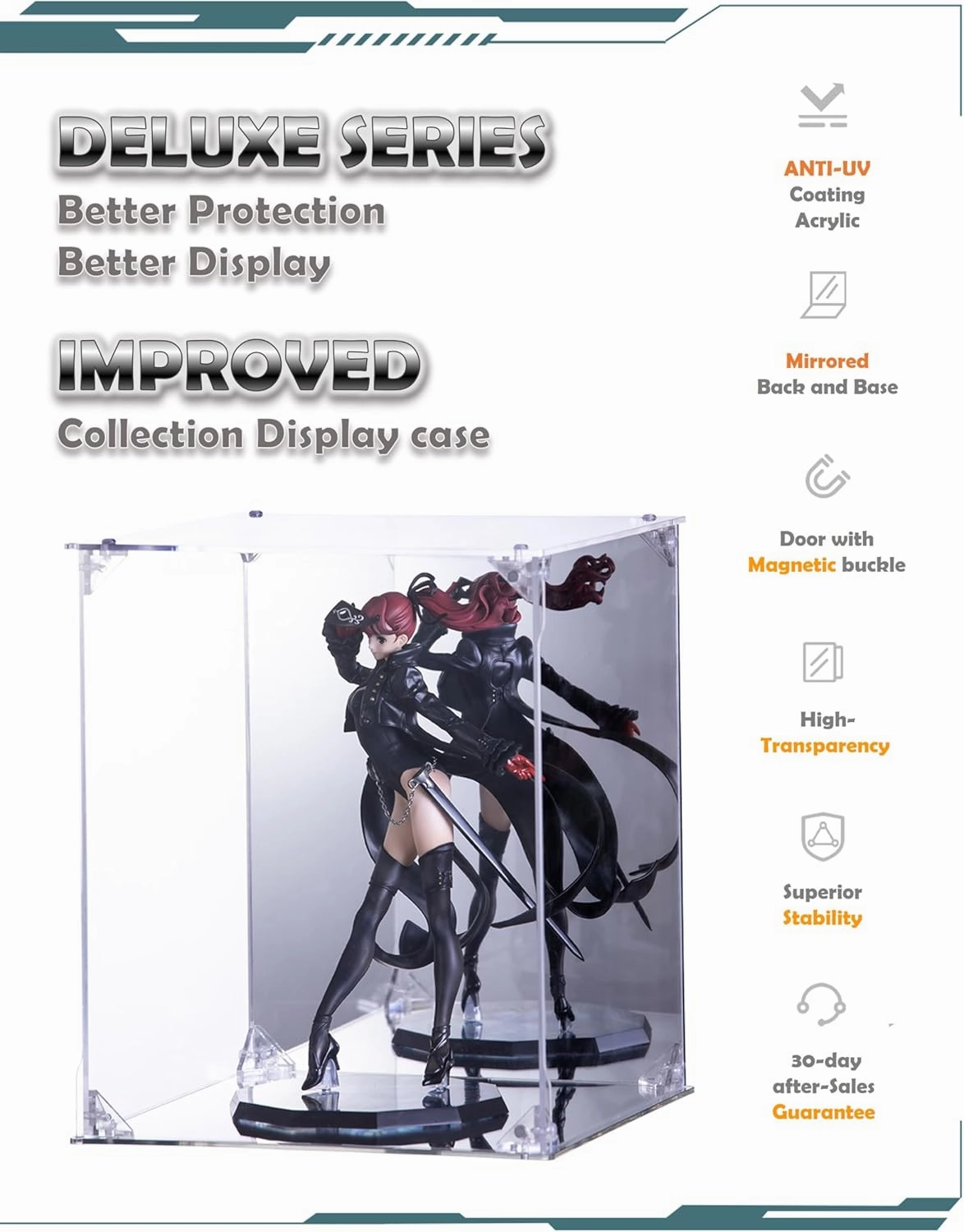 Acrylic Display Case, Mirrored Back and Base, UV Protected, Front Door with Magnetic Buckle, Display Box, Dustproof Showcase for Figures, Collections, Models toys (10x10x14 inch, 25x25x35 cm)
