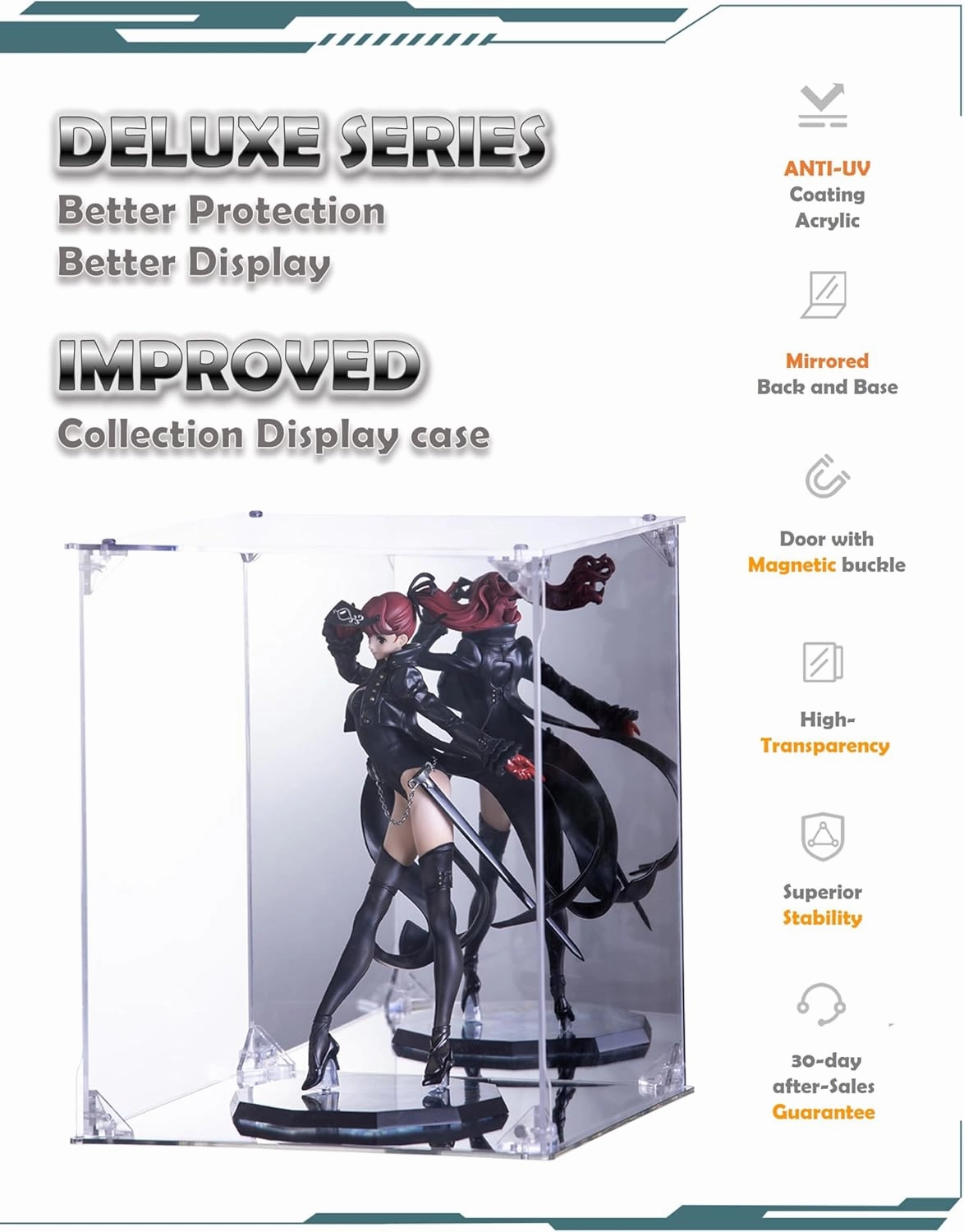 Acrylic Display Case, Mirrored Back and Base, UV Protected, Front Door with Magnetic Buckle, Display Box, Dustproof Showcase for Figures, Collections, Models toys (10x10x14 inch, 25x25x35 cm)