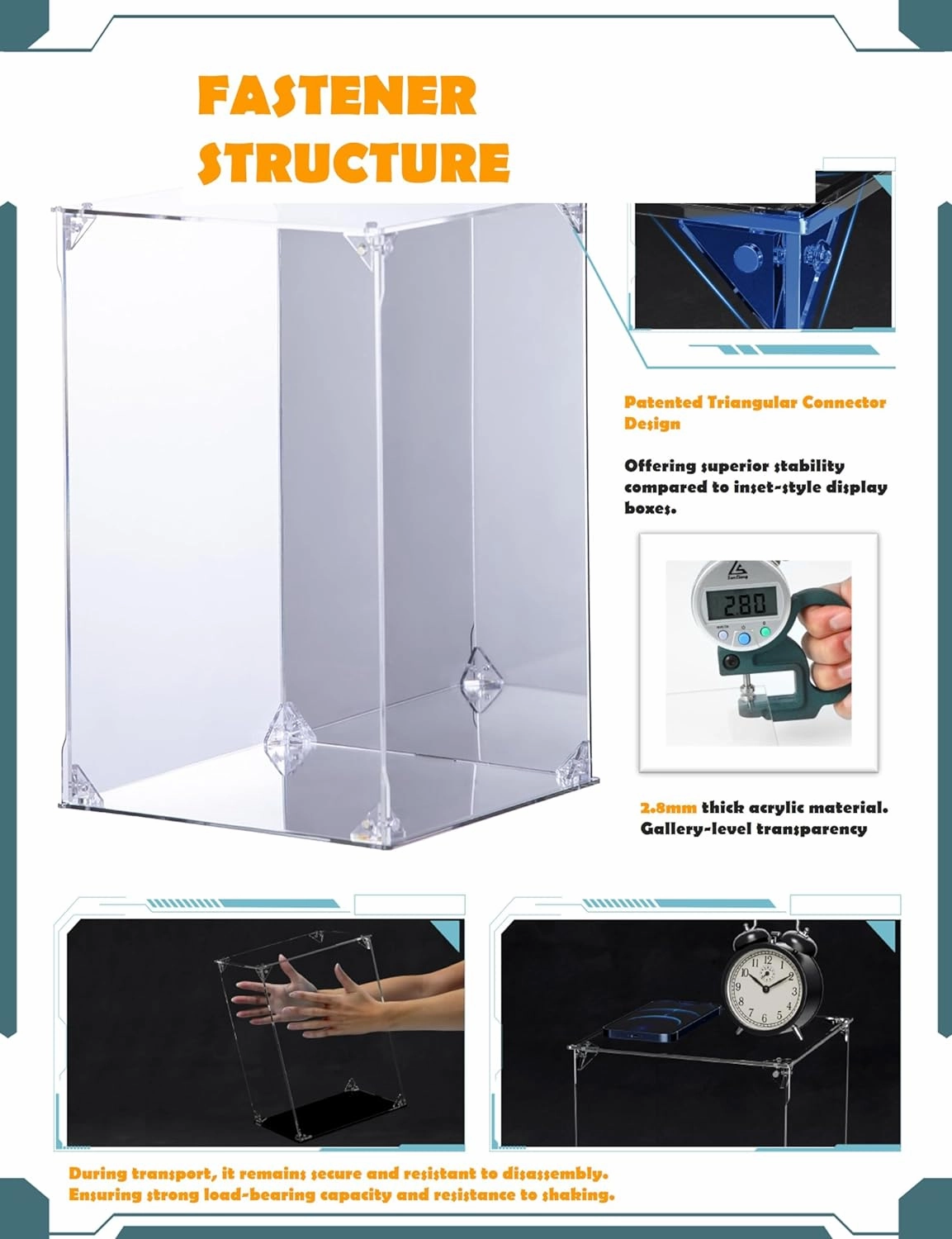 Acrylic Display Case, Mirrored Back and Base, UV Protected, Front Door with Magnetic Buckle, Display Box, Dustproof Showcase for Figures, Collections, Models toys (10x10x14 inch, 25x25x35 cm)