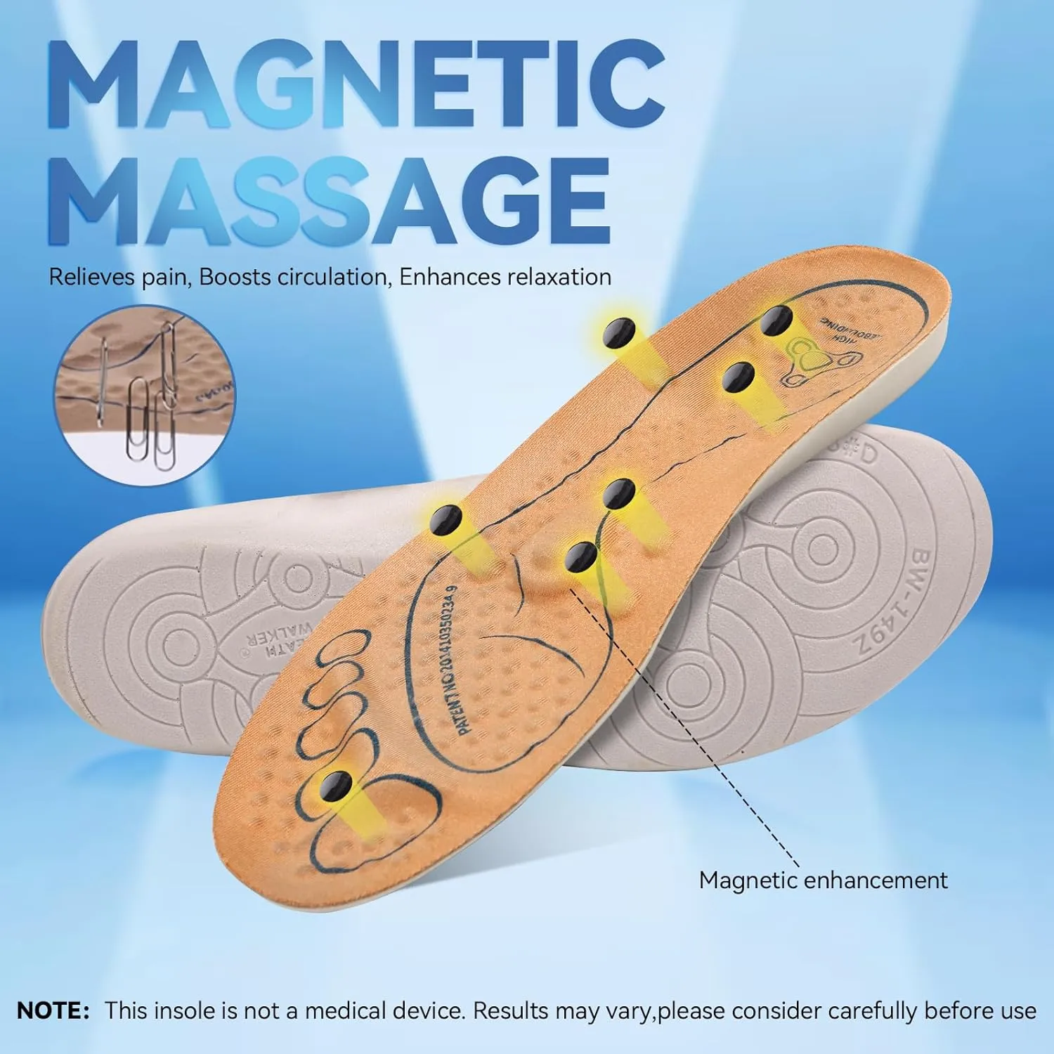 Acupressure Insoles for Women Men - Magnetic Massage Insoles,Soft Shoe Inserts with Arch Support,300  Pressure Points for All-Day Standing & Foot Fatigue Relief（High Elasticity,US 5）