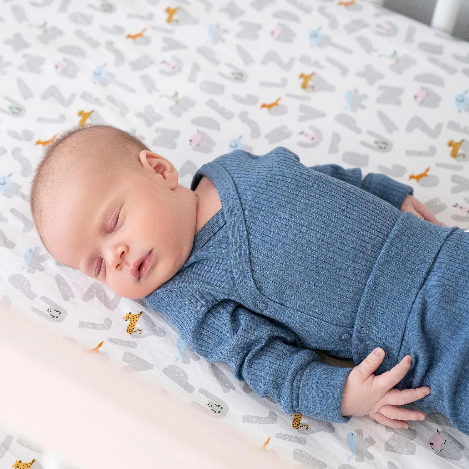 aden   anais Essentials Classic Poplin Crib Sheets, 100% Cotton Fitted Sheet, Standard Crib Mattress Topper for Baby Boys and Girls, 2 Pack, Alphabet Animals
