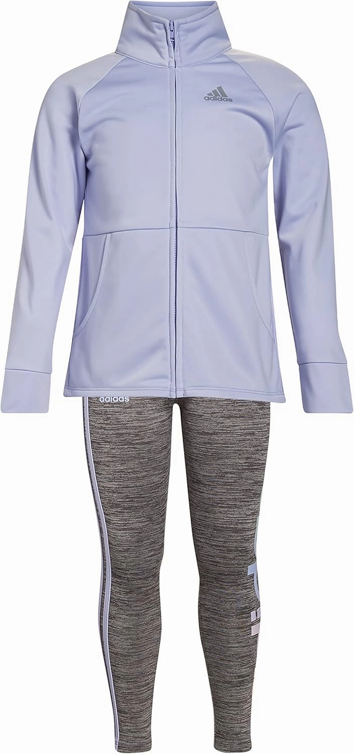 adidas Girl's Zip Front Classic Tricot Jacket and Joggers Set
