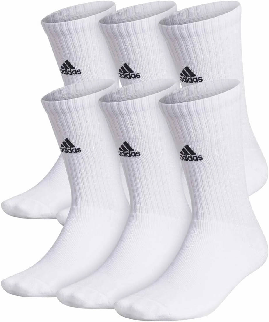 adidas Team 6 Pack Crew Socks White | Black XL