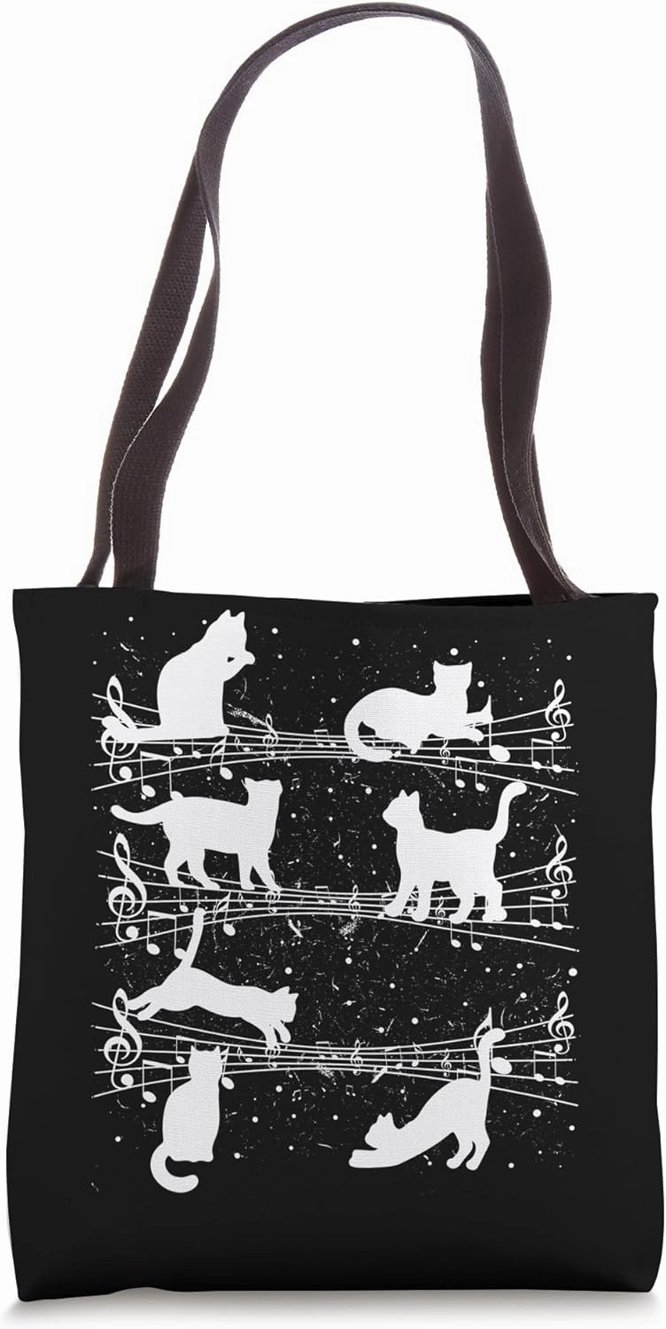 Adorable Cats Playing On Musical Notes Sheets Music Tote Bag
