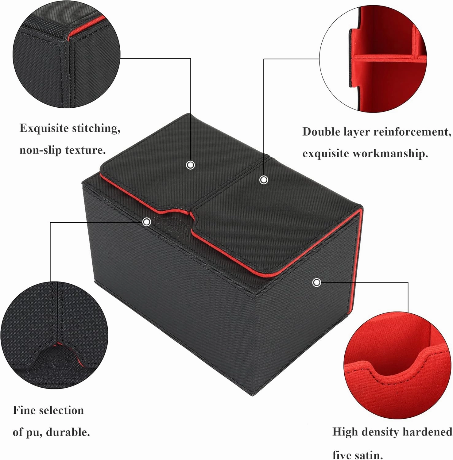 AEGIS GUARDIAN Card Deck Box with Dice Tray for MTG Cards Commander Deck Box Hold 150  Sleeved Cards, PU Leather Strong Magnet Deck Box Deck Game Case Card Storage Box for TCG CCG, Red Inner