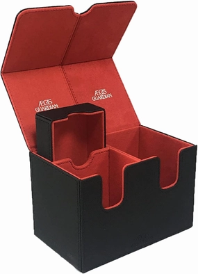 AEGIS GUARDIAN Card Deck Box with Dice Tray for MTG Cards Commander Deck Box Hold 150  Sleeved Cards, PU Leather Strong Magnet Deck Box Deck Game Case Card Storage Box for TCG CCG, Red Inner