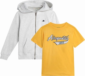 AEROPOSTALE Boys Zip Up Hoodie and Shirt Set - Kids Casual Hooded Sweatshirt and Short Sleeve T-Shirt for Boys (4-16)