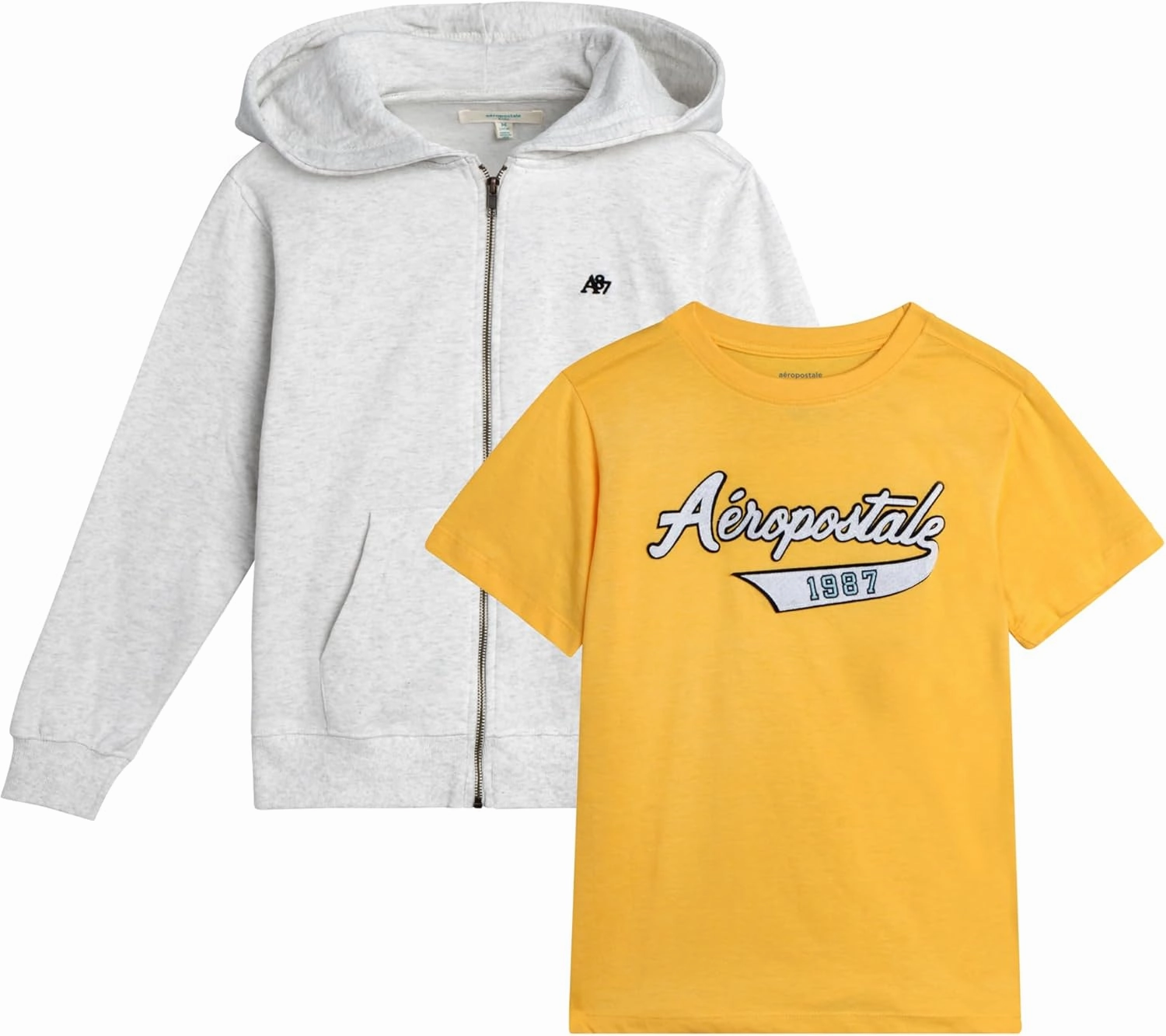 AEROPOSTALE Boys Zip Up Hoodie and Shirt Set - Kids Casual Hooded Sweatshirt and Short Sleeve T-Shirt for Boys (4-16)