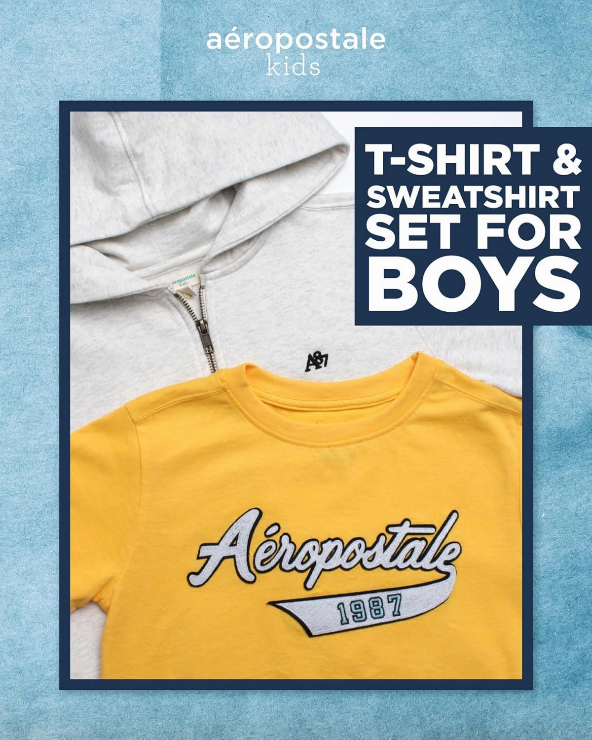 AEROPOSTALE Boys Zip Up Hoodie and Shirt Set - Kids Casual Hooded Sweatshirt and Short Sleeve T-Shirt for Boys (4-16)